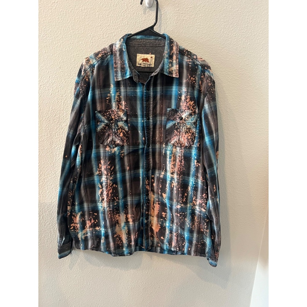 Dakota Grizzly Mens XXL Plaid Flannel Shirt Lake Vibes Bleach Splatter 2XL